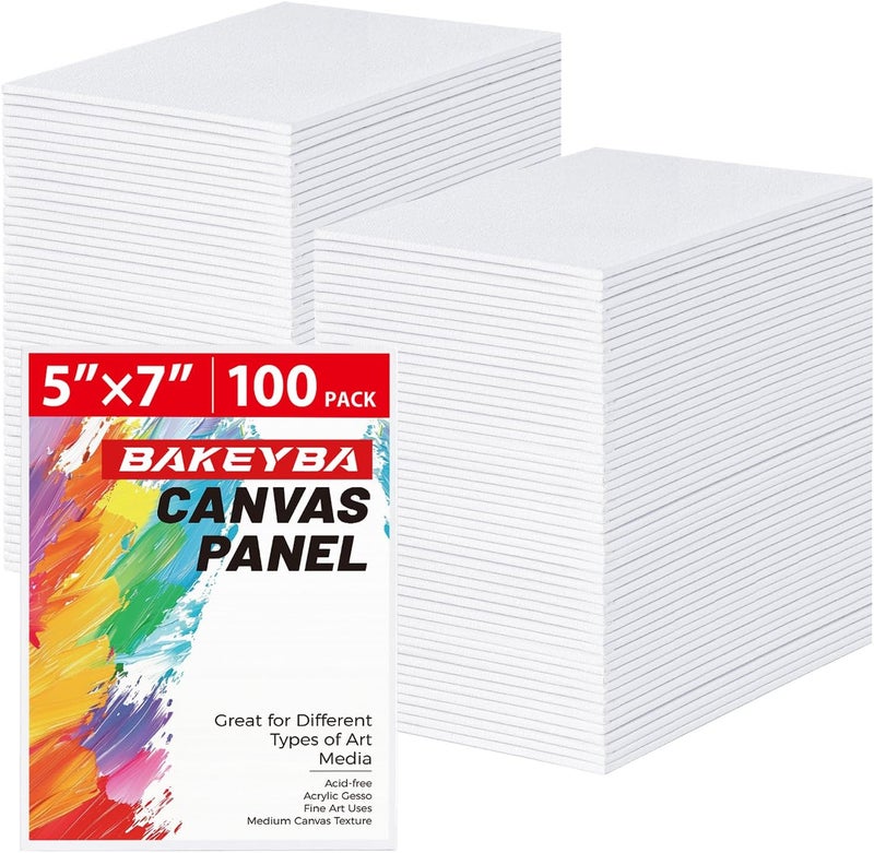 BAKEYBA 100 Pack 5x7 Inch Small Painting Canvas Boards for Kids Blank Canvas Panels White 100% Cotton for Acrylics Oil Watercolor Tempera Paints Art Class Supplies - Image 1